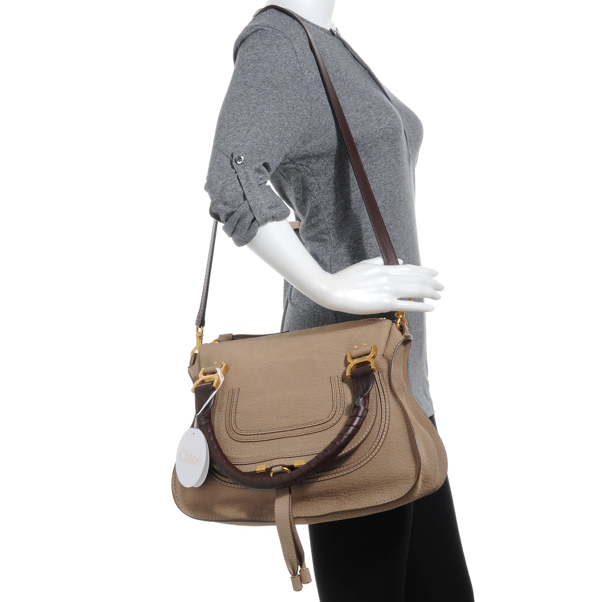 Chloe Nubuck Calfskin Large Marcie Satchel Greige 2 of 7