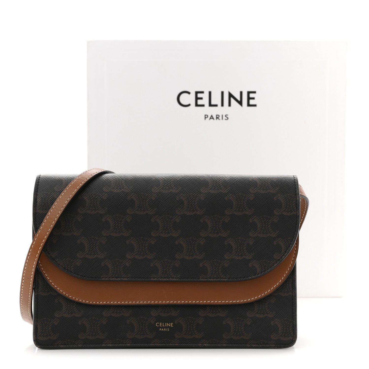 Celine Triomphe Canvas Lambskin Wallet On Strap Tan 11 of 11