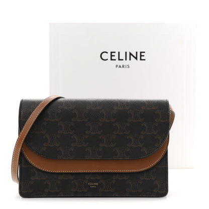 Celine Triomphe Canvas Lambskin Wallet On Strap Tan 11 of 11