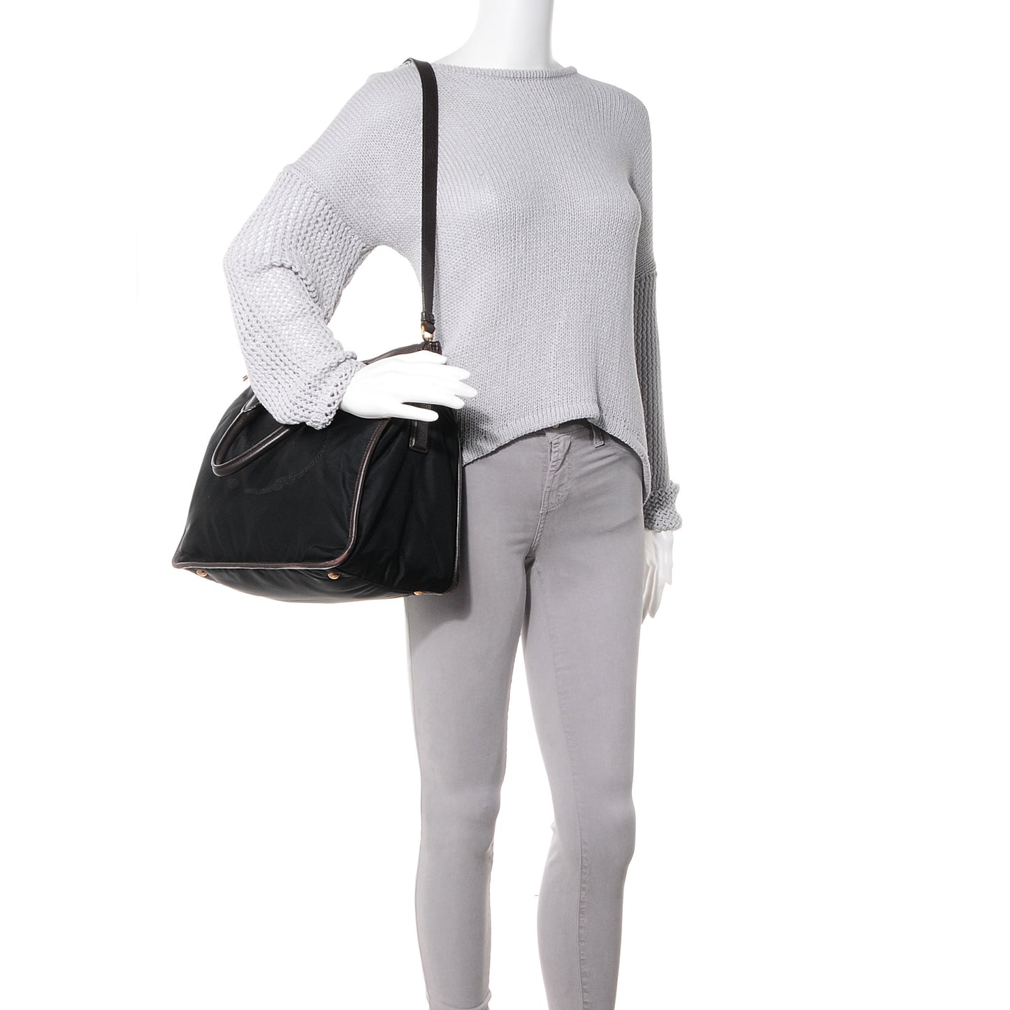 Tessuto Nylon Double Zip Logo Tote Nero Black