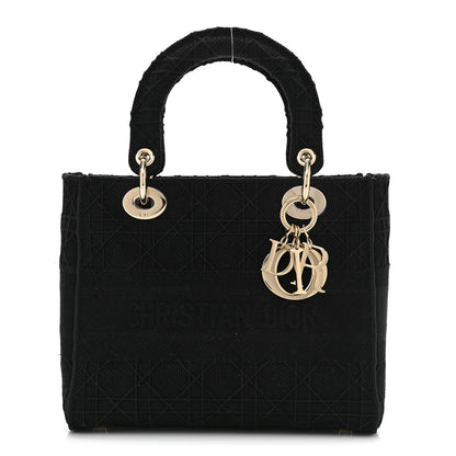 Christian Dior Canvas Embroidered Cannage Medium Lady D-Lite Black 1 of 9