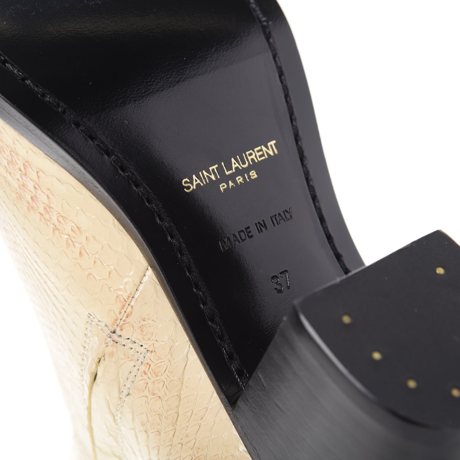 Saint Laurent Lacquered Snakeskin Ayers Finn 60 Crop Zip Boots 37 Cream 9 of 11