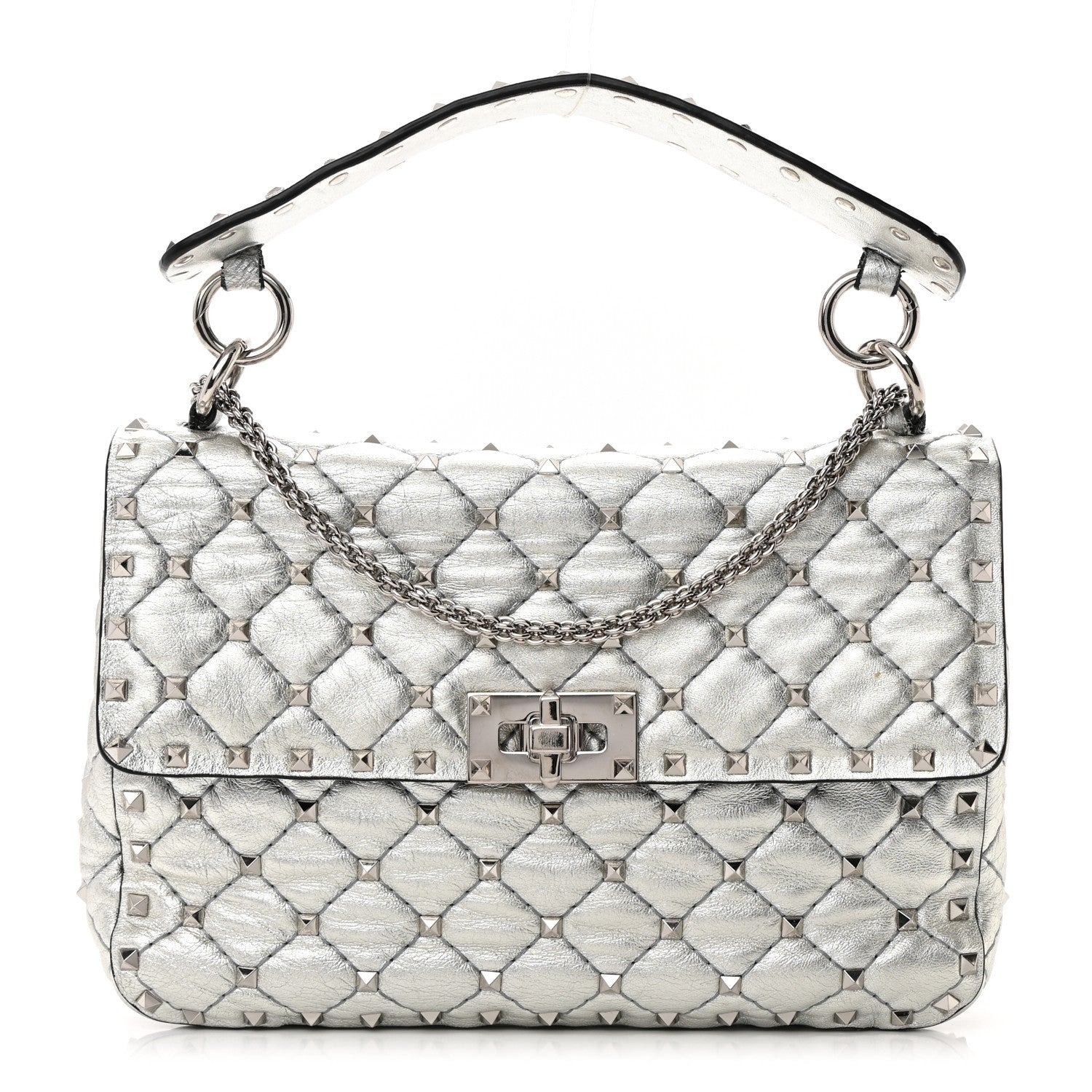 Valentino Garavani Metallic Nappa Medium Rockstud Spike Shoulder Bag Silver 1 of 17