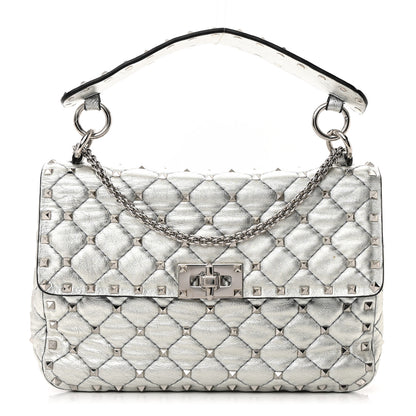 Valentino Garavani Metallic Nappa Medium Rockstud Spike Shoulder Bag Silver 1 of 17
