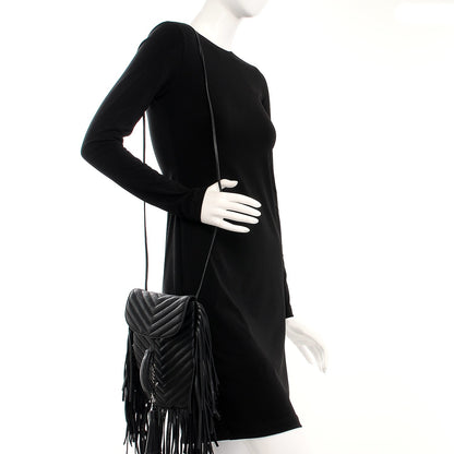 Saint Laurent Sheepskin Matelasse Chevron Fringe Small Monogram Anita Crossbody Bag Black 2 of 7