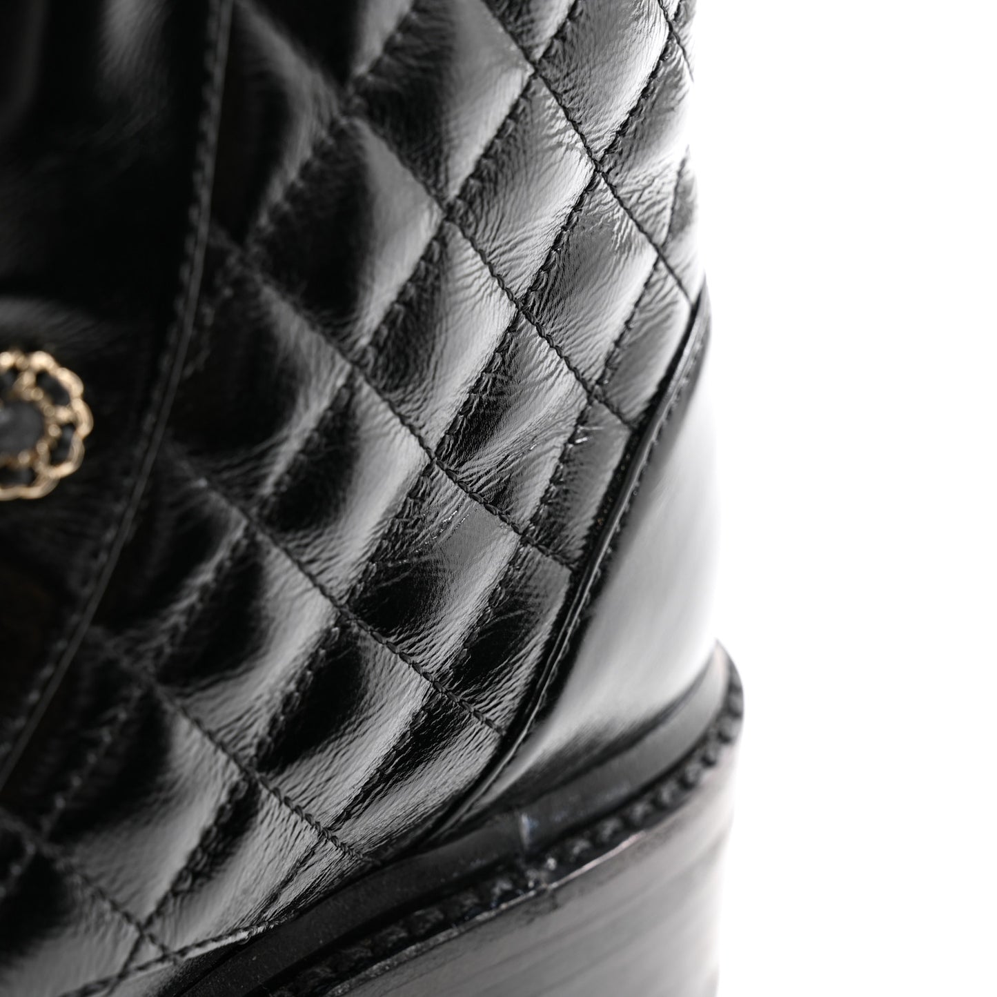 Shiny Calfskin Quilted Lace Up Combat Boots 36 Black