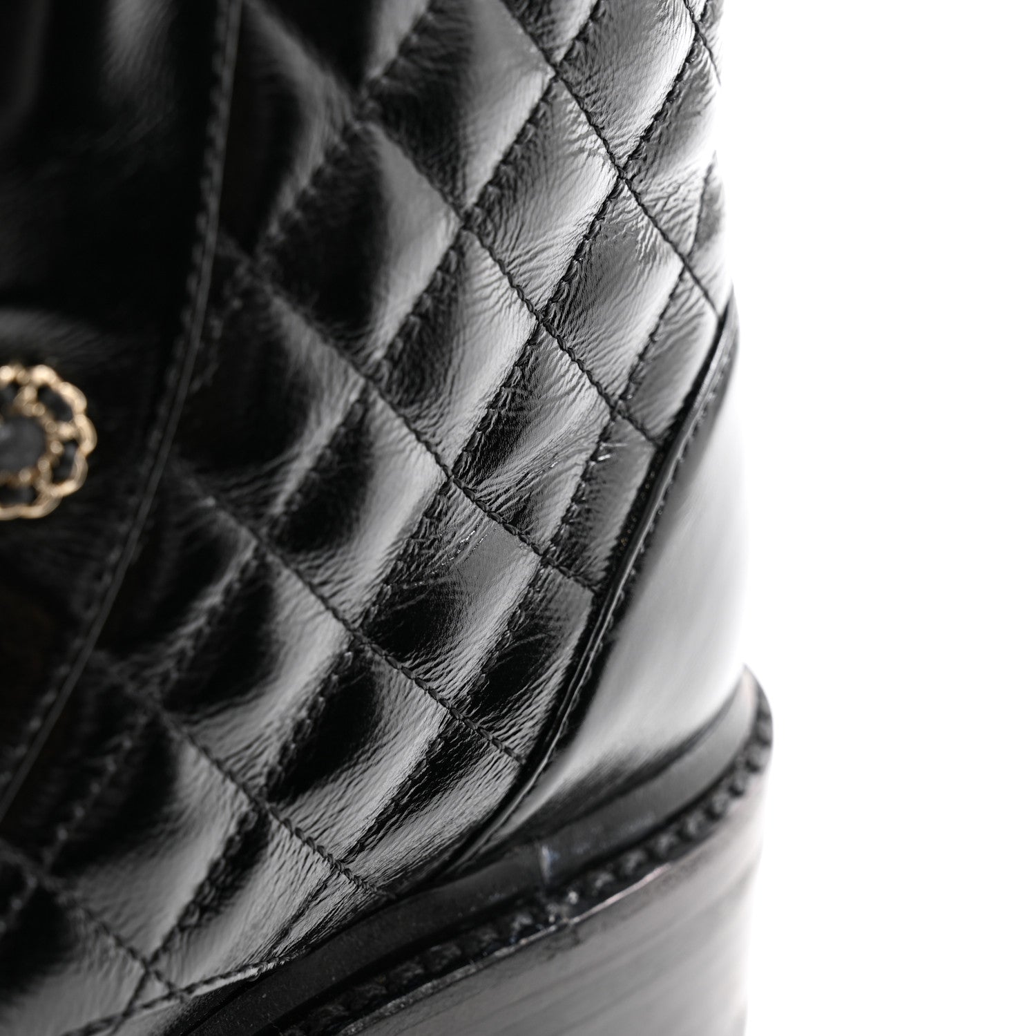 Chanel Shiny Calfskin Quilted Lace Up Combat Boots 36 Black 9 of 11