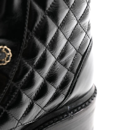 Chanel Shiny Calfskin Quilted Lace Up Combat Boots 36 Black 9 of 11