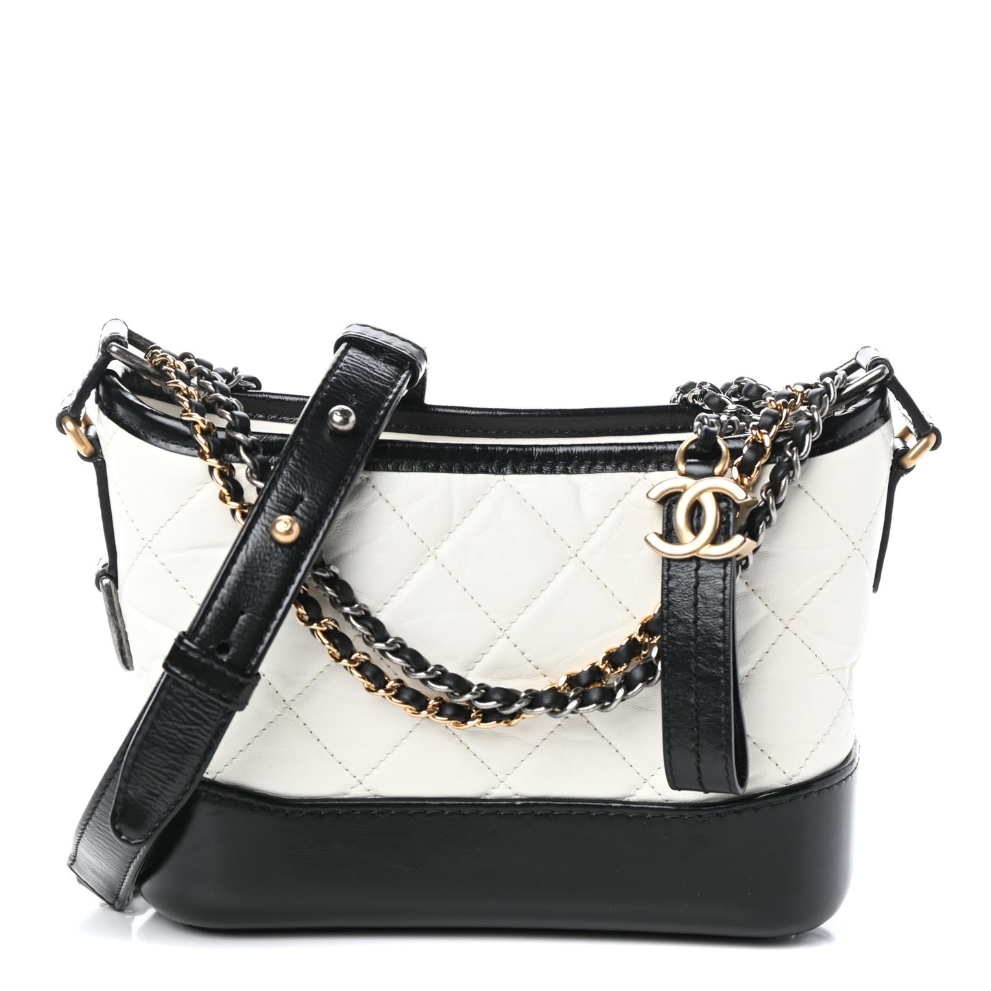 Aged Calfskin Quilted Small Gabrielle Hobo Black White