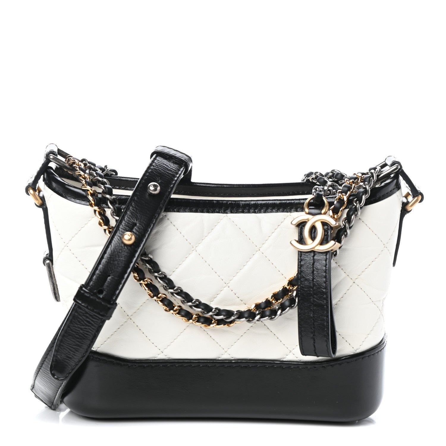 Chanel Aged Calfskin Quilted Small Gabrielle Hobo Black White 1 of 10