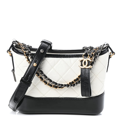 Chanel Aged Calfskin Quilted Small Gabrielle Hobo Black White 1 of 10