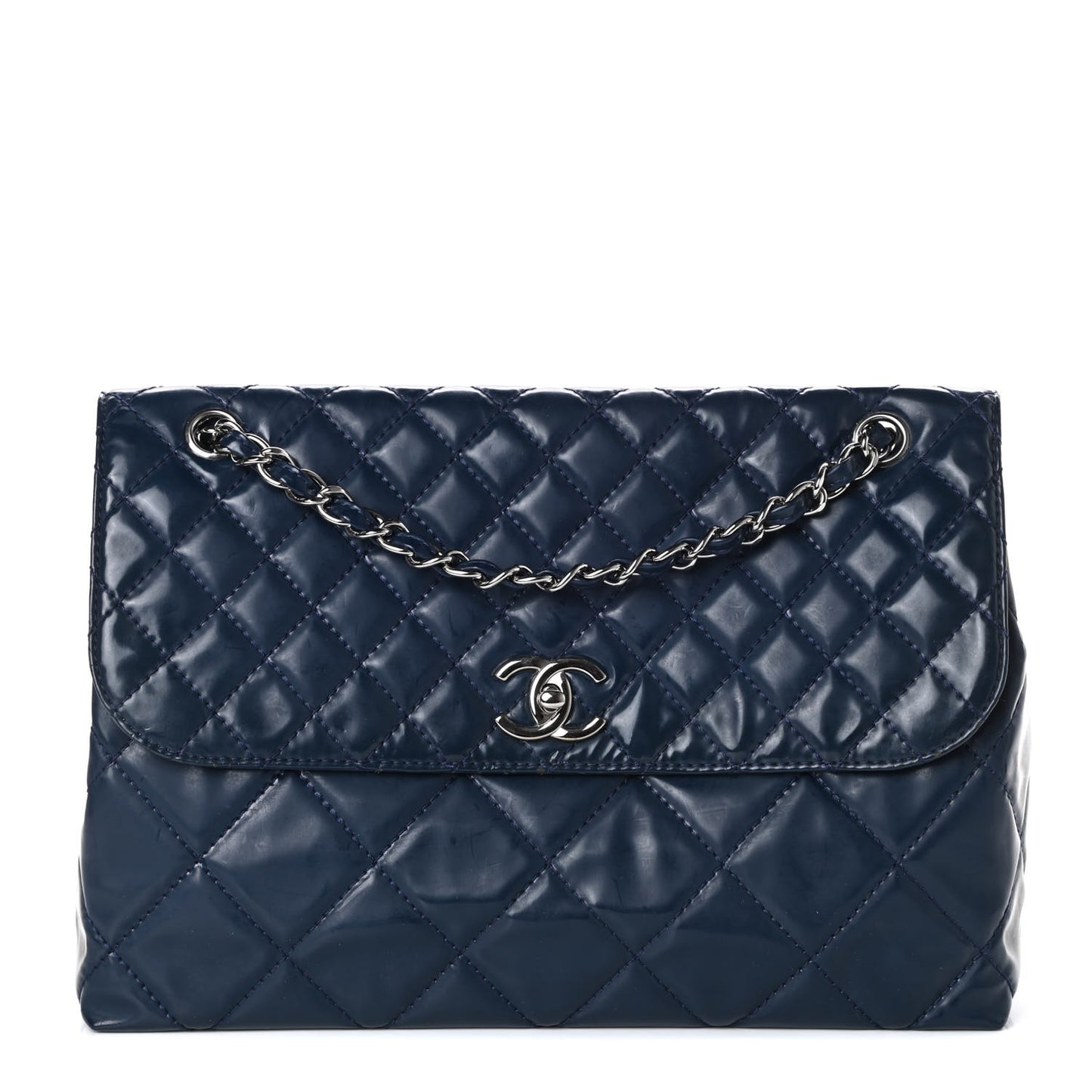 Vinyl Quilted In the Business Flap Bag Navy Blue