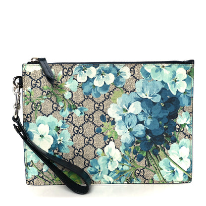 Gucci GG Supreme Monogram Blooms Small Zip Wristlet Pouch Beige Blue Black 1 of 8