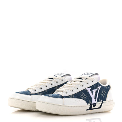 Louis Vuitton Calfskin Monogram Denim Womens Charlie Sneakers 36 White Blue 4 of 11