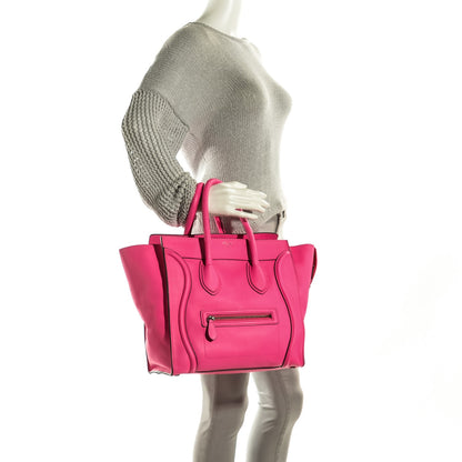 Celine Drummed Calfskin Mini Luggage Fluo Pink 2 of 9