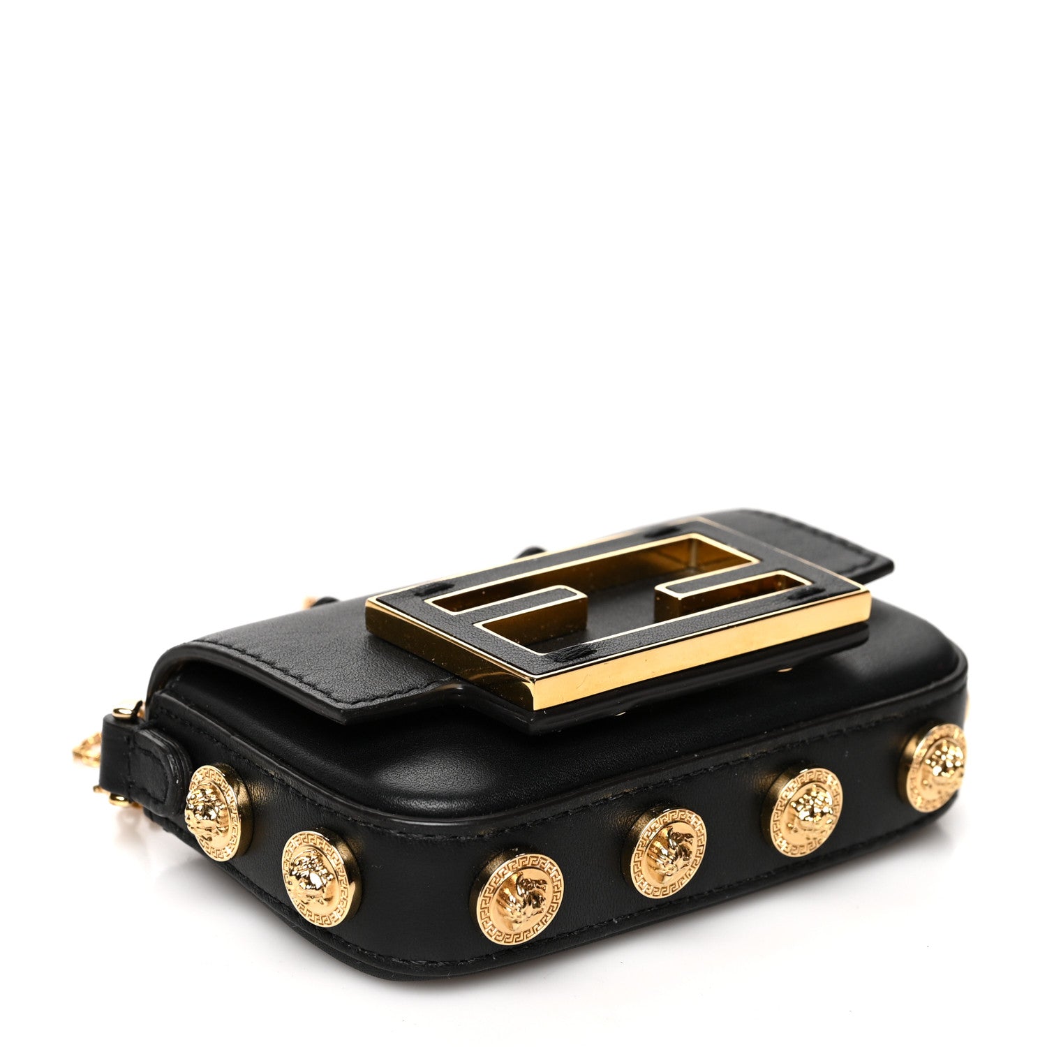 Fendi X VERSACE Vitello Seta Fendace Studded Nano Brooch Baguette Black 4 of 7