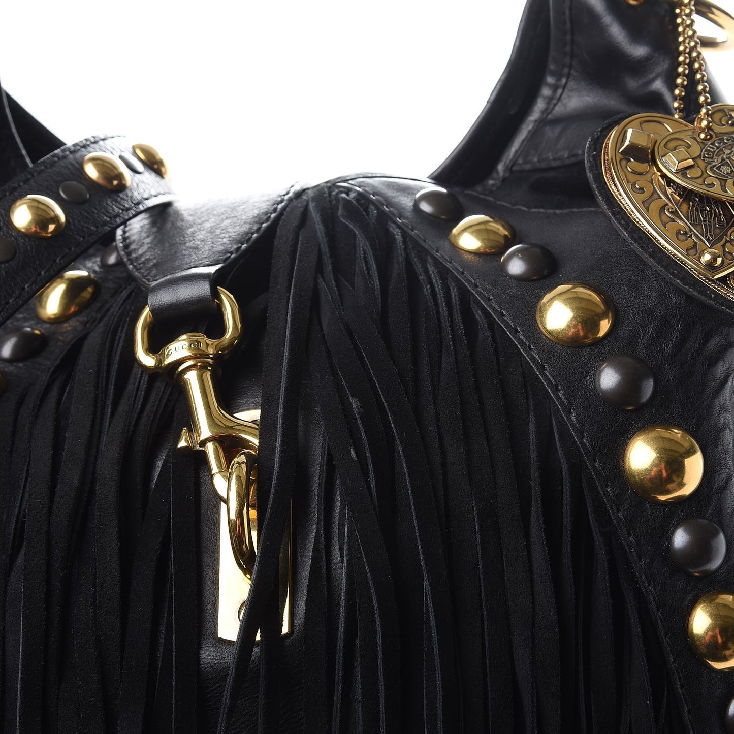 Calfskin Suede Fringe Babouska Hobo Black