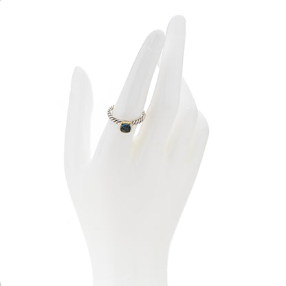 David Yurman Sterling Silver 18K Yellow Gold Blue Topaz Cushion Ring 54 7 2 of 6