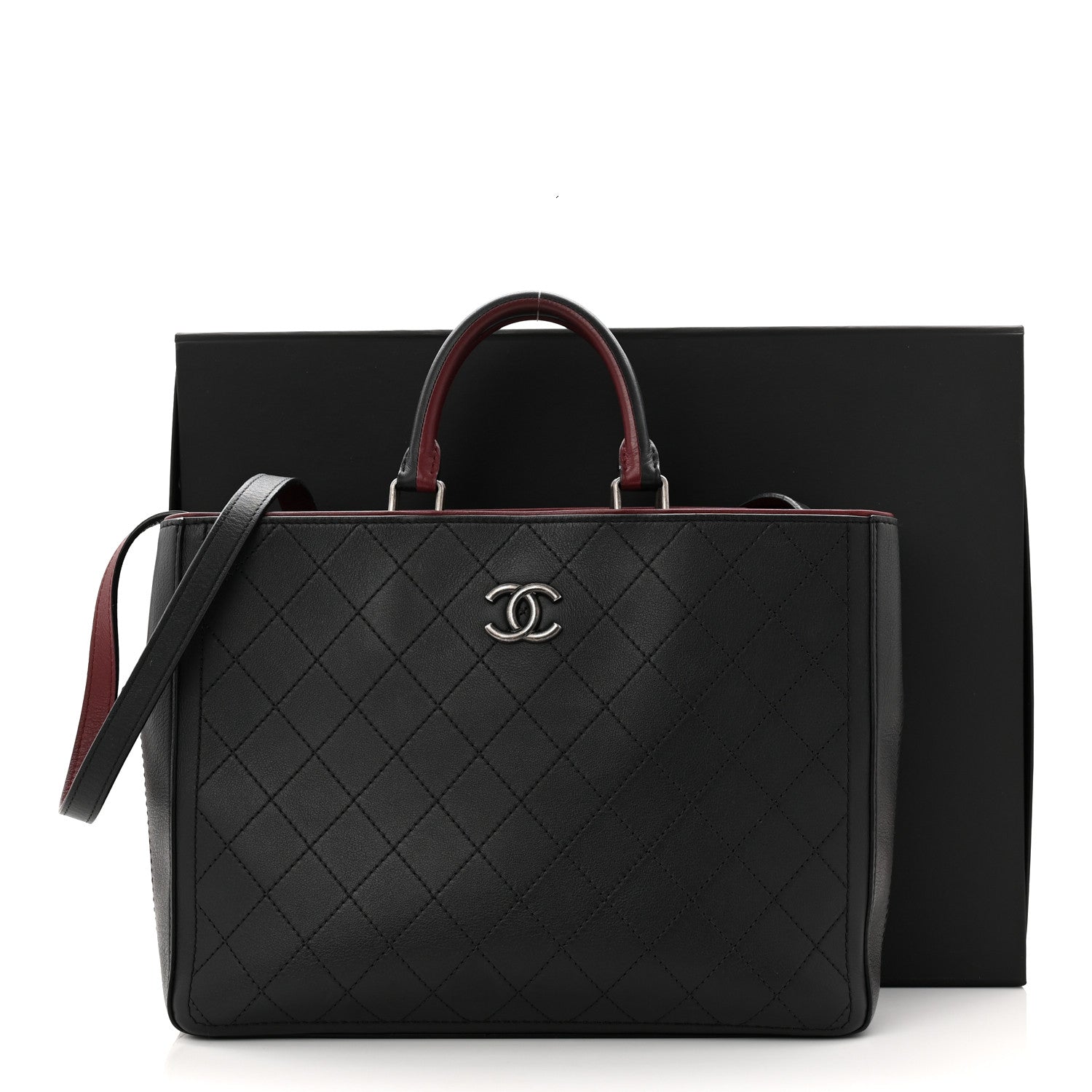 Chanel Bullskin Stitched Bi-Color Large Shopping Black 11 of 11