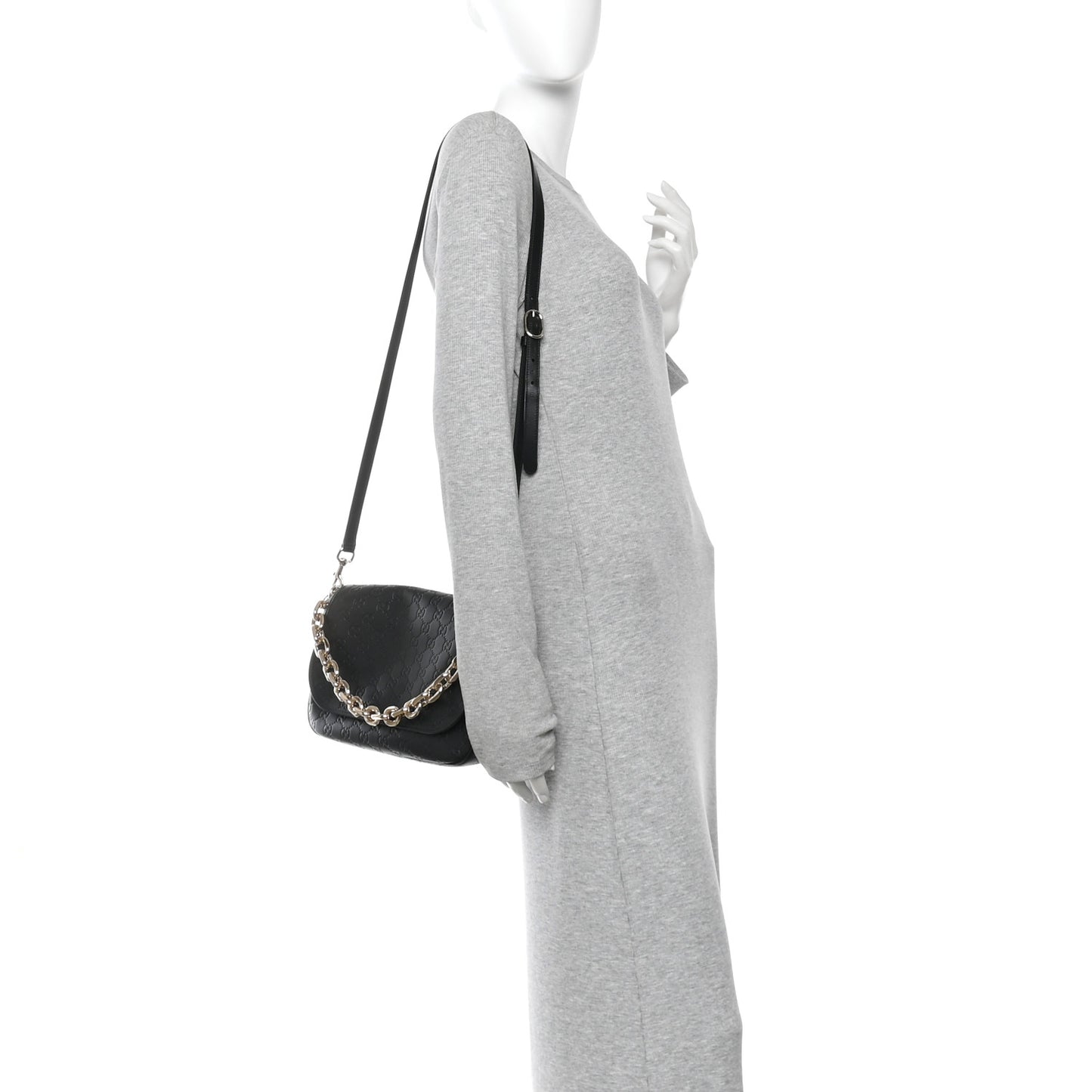 GG Calfskin Embossed Emblem Medium Arabella Bag Black Black