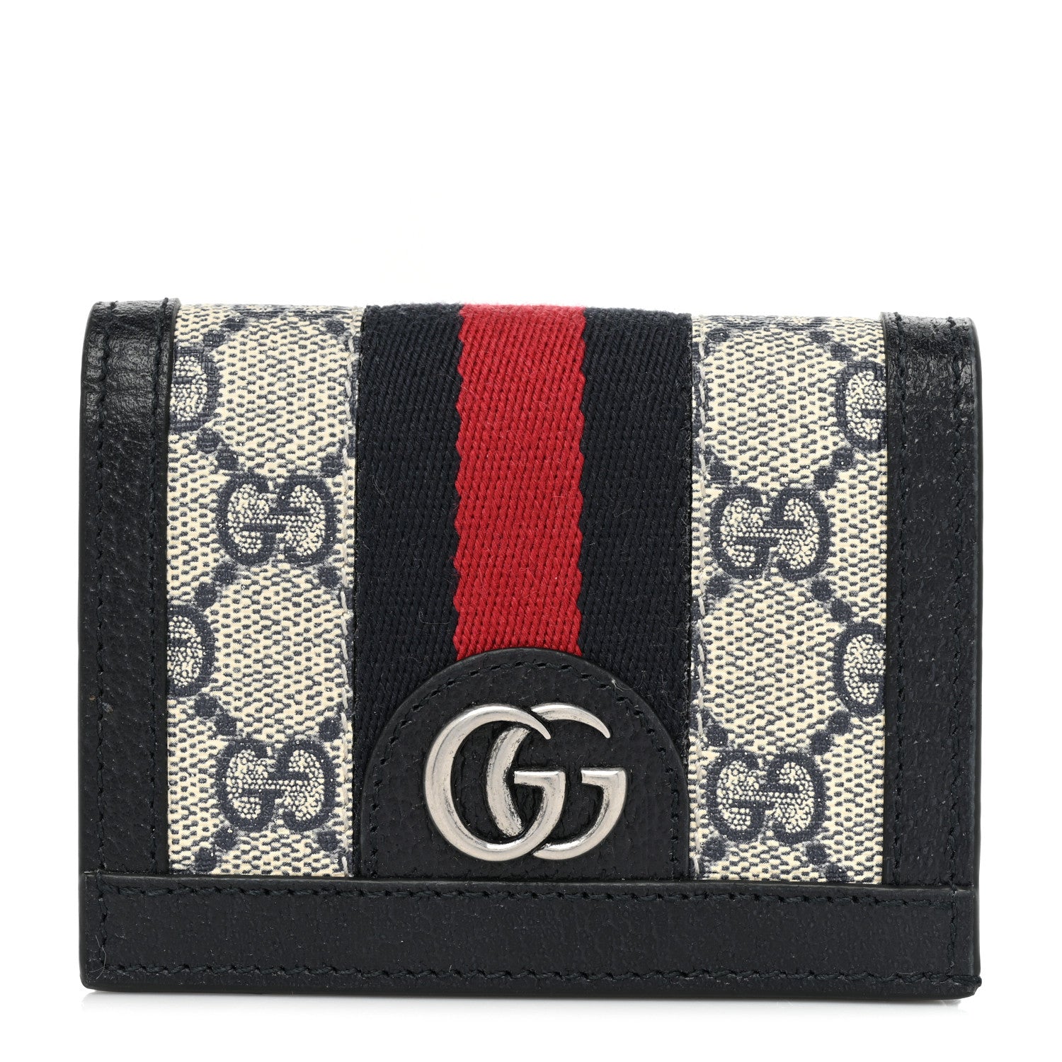 Gucci GG Supreme Monogram Textured Dollar Calfskin Web Ophidia Card Case Beige Blue 1 of 11