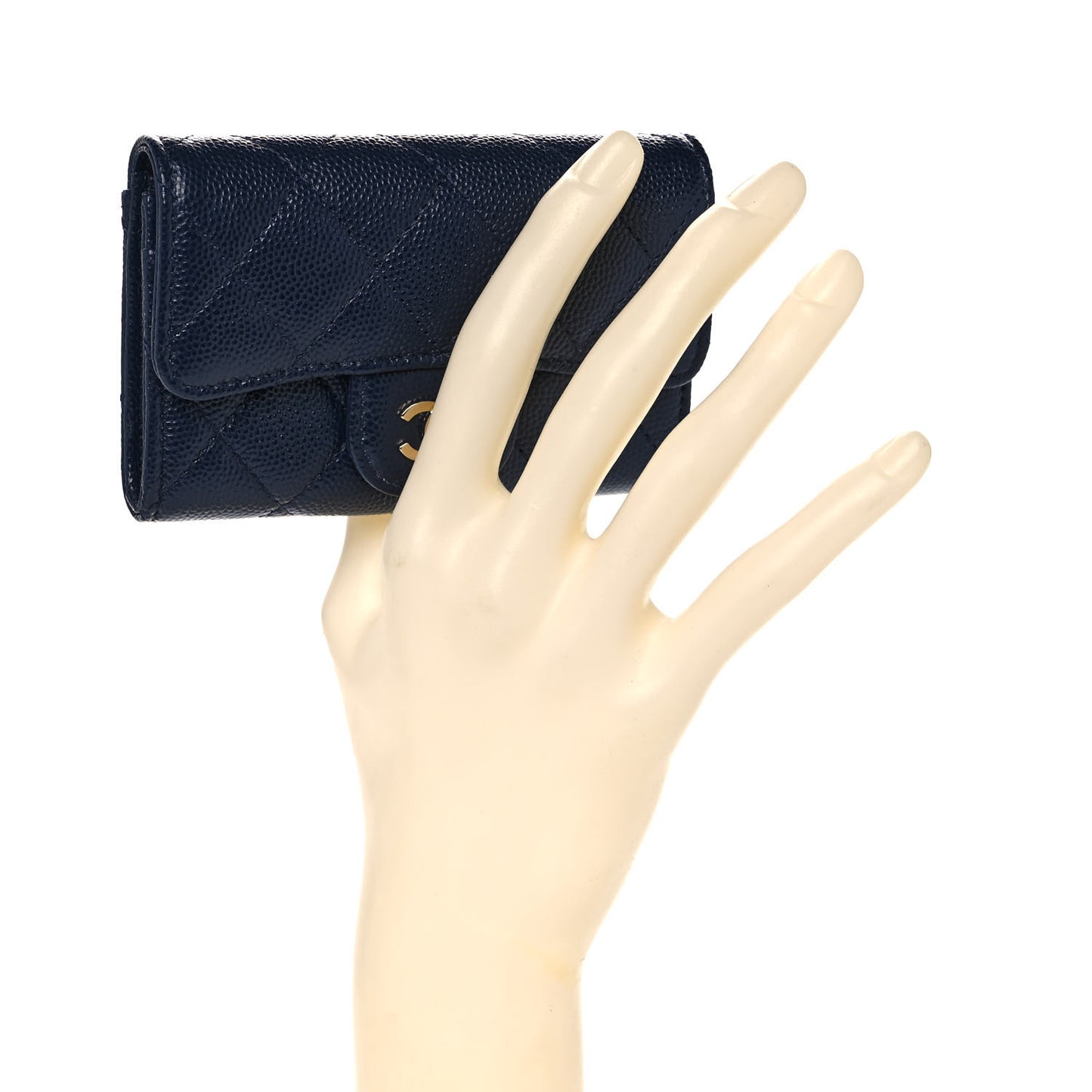 Caviar Quilted Flap Card Holder Wallet Navy Blue