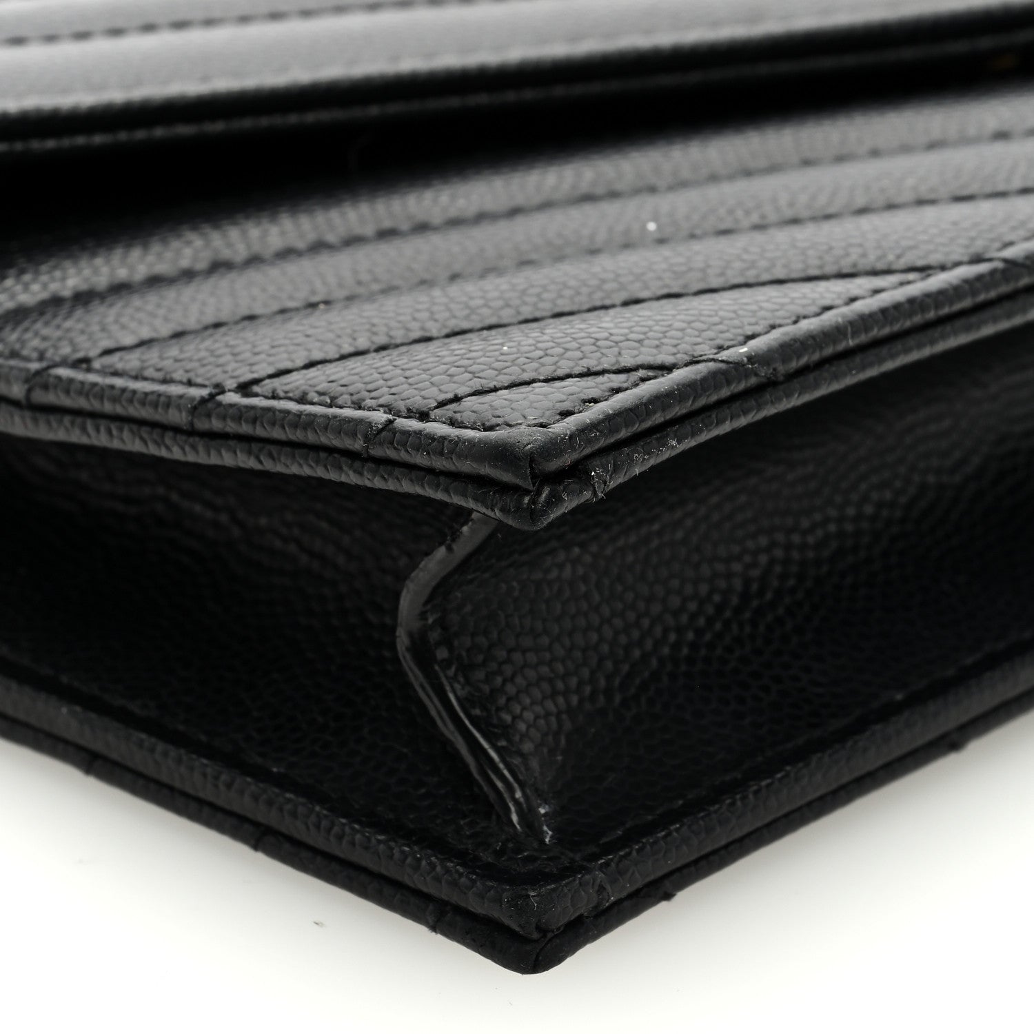 Saint Laurent Grain De Poudre Matelasse Chevron Monogram Envelope Chain Wallet Black 7 of 9