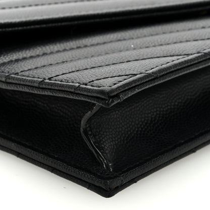 Saint Laurent Grain De Poudre Matelasse Chevron Monogram Envelope Chain Wallet Black 7 of 9