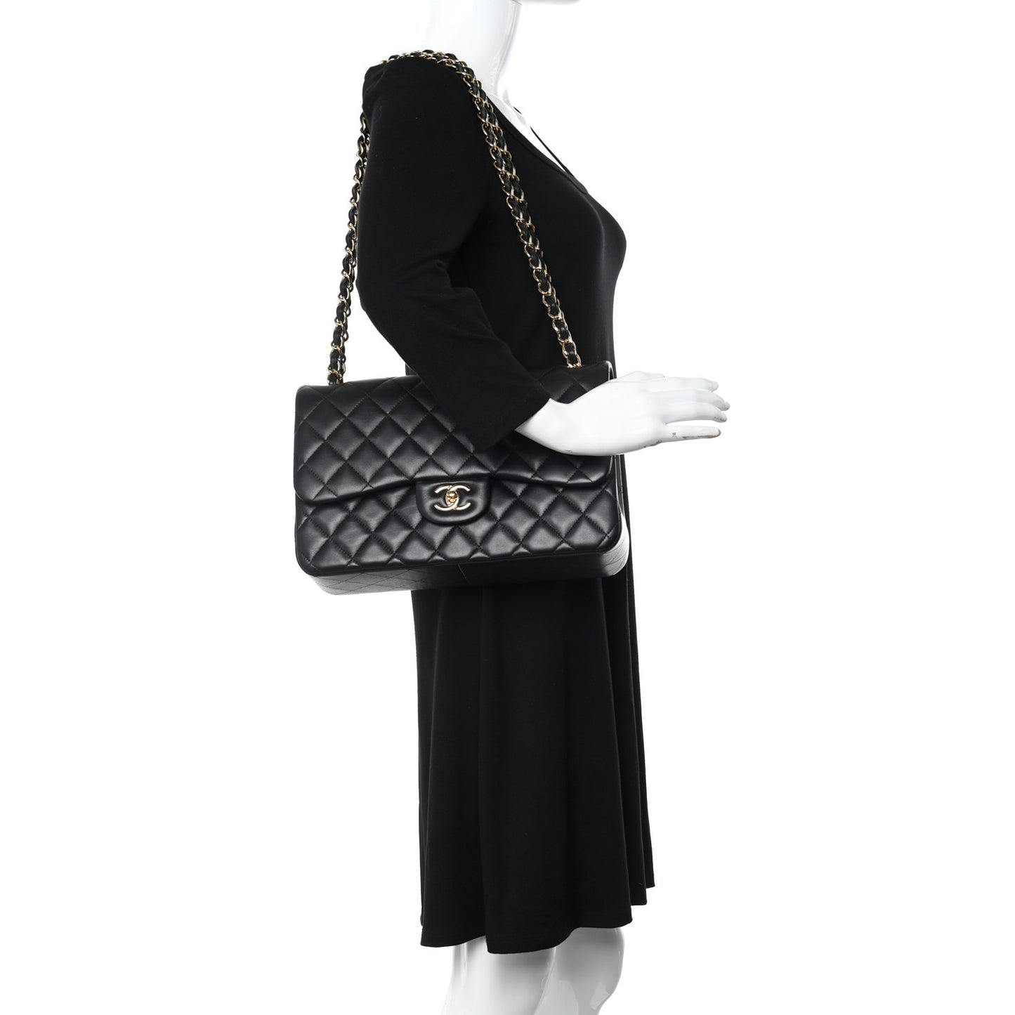 Lambskin Quilted Jumbo Double Flap Black