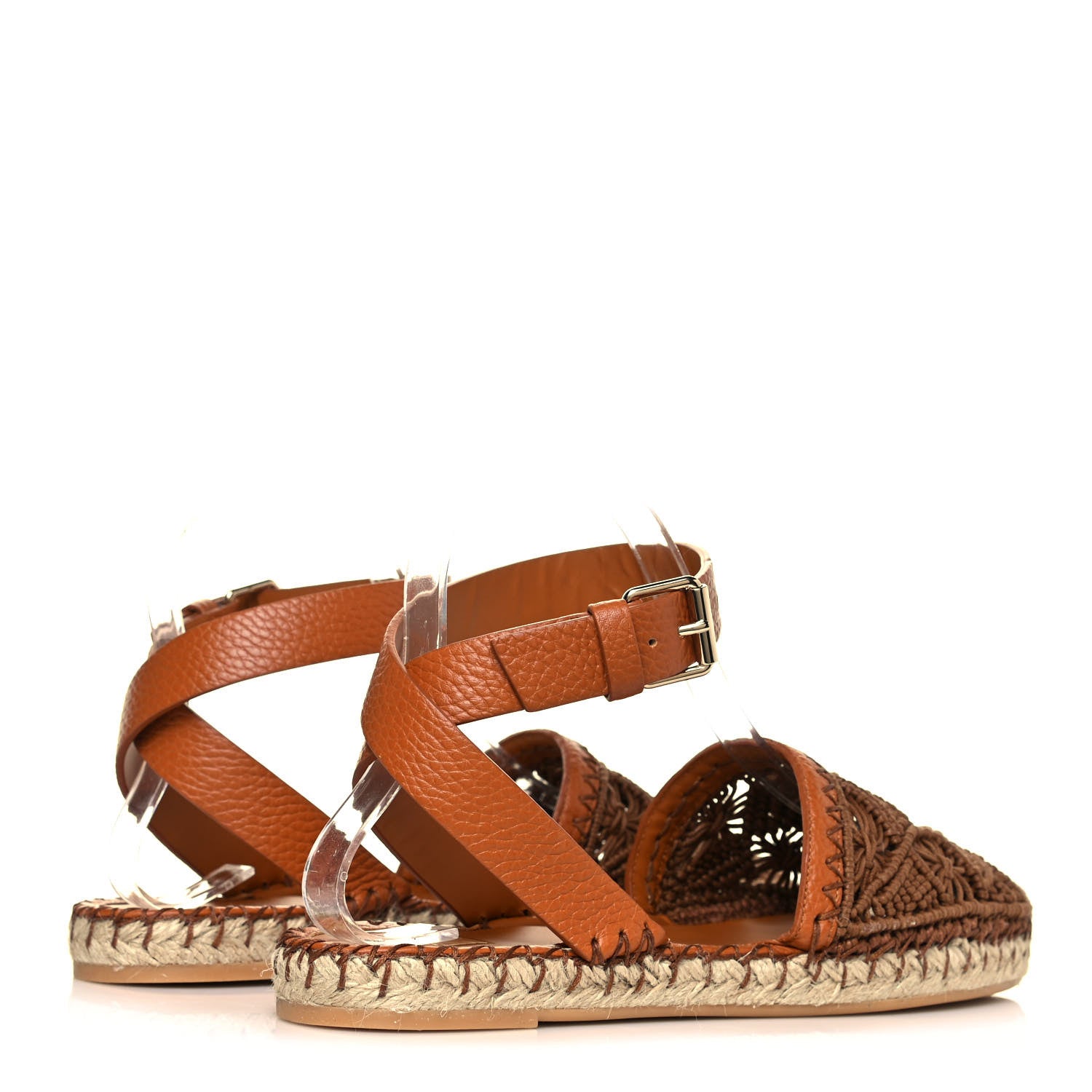 Valentino Garavani Calfskin Macrame Marrakech Ankle Strap Espadrilles 37 Brown 4 of 11
