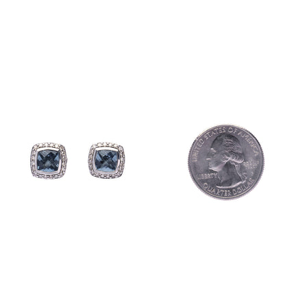 David Yurman Sterling Silver Diamond Blue Topaz 7mm Petite Albion Earrings 2 of 4