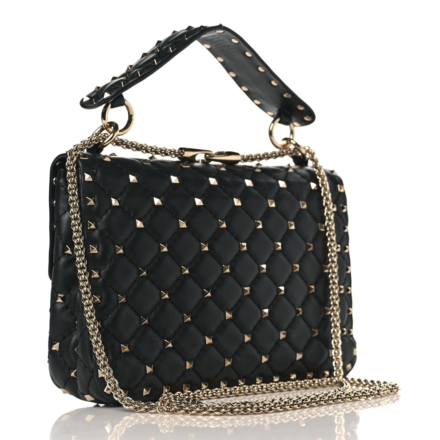 Lambskin VLTN Print Medium Rockstud Spike Shoulder Bag Black