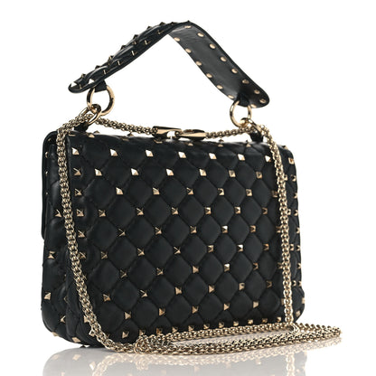 Valentino Garavani Lambskin VLTN Print Medium Rockstud Spike Shoulder Bag Black 3 of 8
