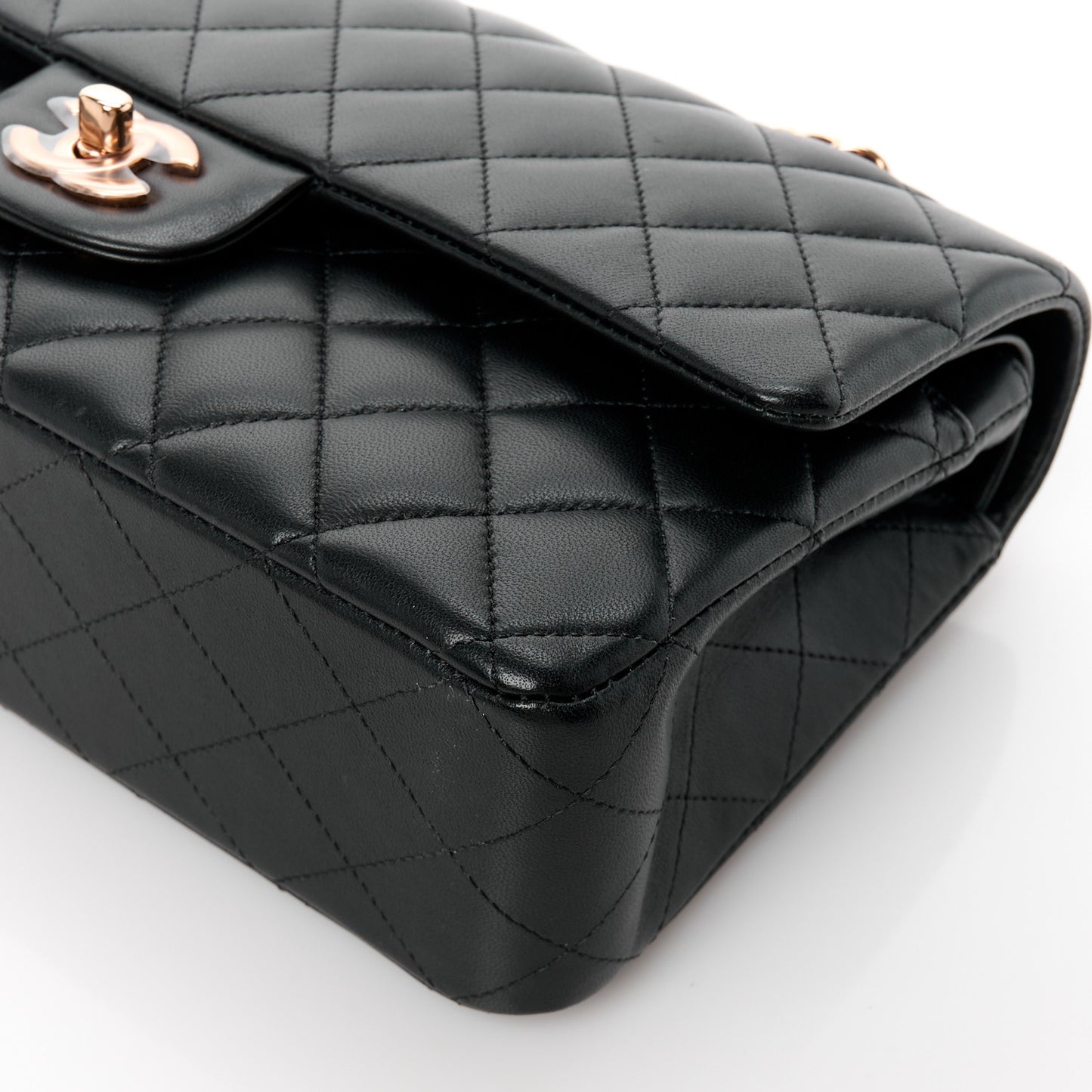 Lambskin Quilted Medium Double Flap Black