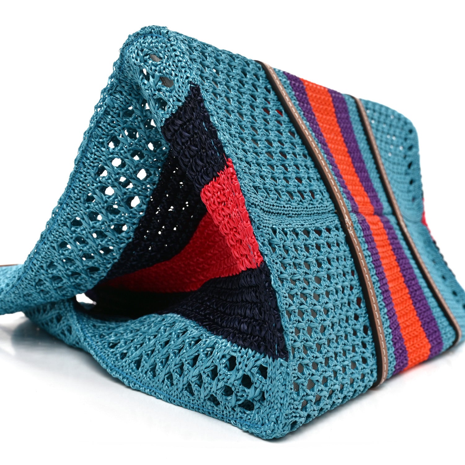 Gucci Raffia Web Woven Interlocking G Tote Blue Multicolor 9 of 10