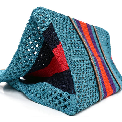 Gucci Raffia Web Woven Interlocking G Tote Blue Multicolor 9 of 10