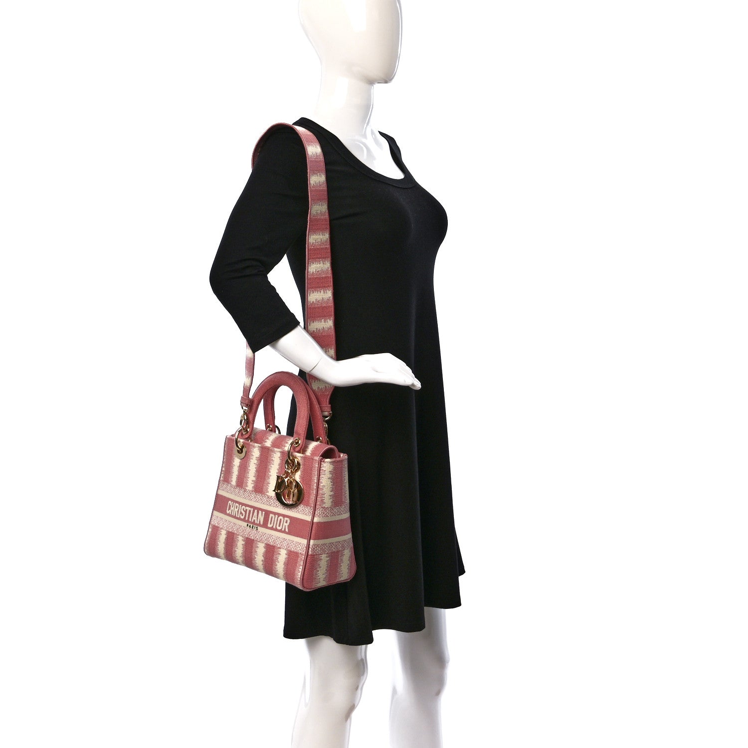 Christian Dior Canvas Medium D-Stripes Lady D-Lite Pink 2 of 8