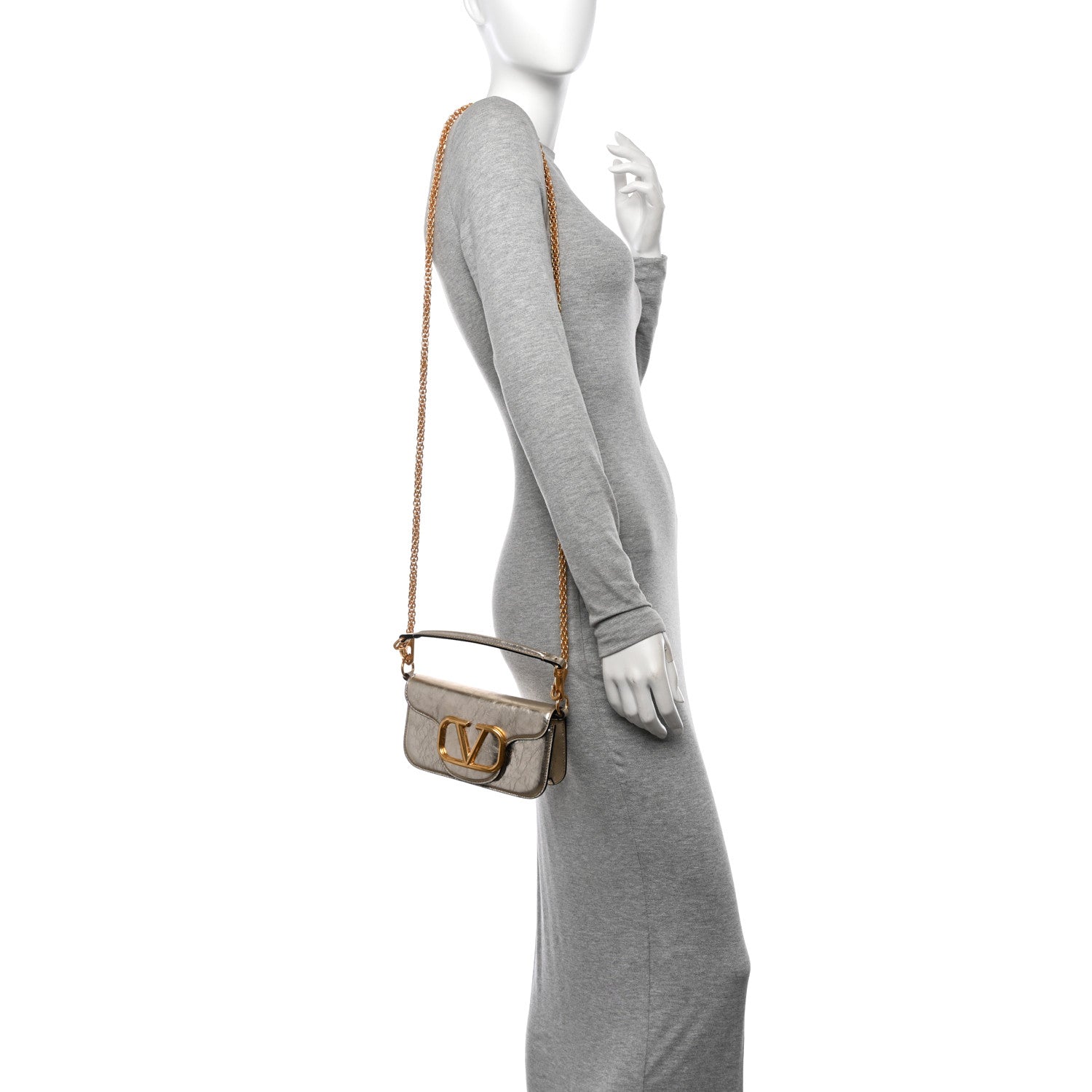 Valentino Garavani Metallic Crackle Effect Calfskin Vlogo Small Loco Shoulder Bag Platino 2 of 11