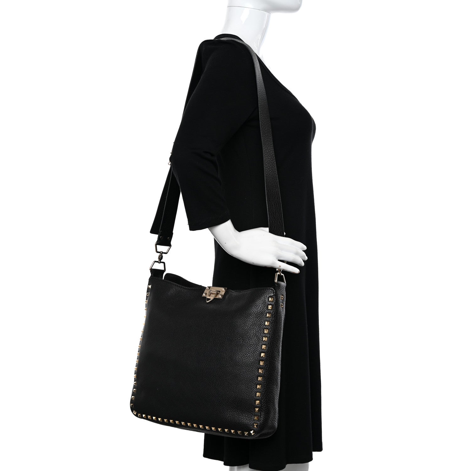Valentino Garavani Pebbled Calfskin Large Rockstud Flip-Lock Messenger Bag Black 2 of 12