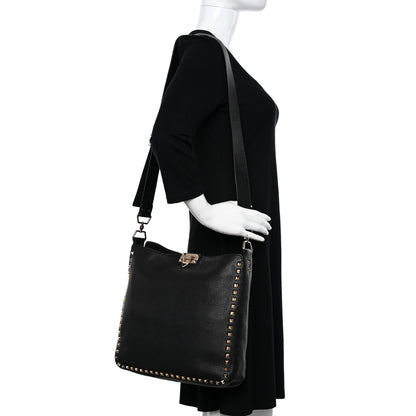 Valentino Garavani Pebbled Calfskin Large Rockstud Flip-Lock Messenger Bag Black 2 of 12