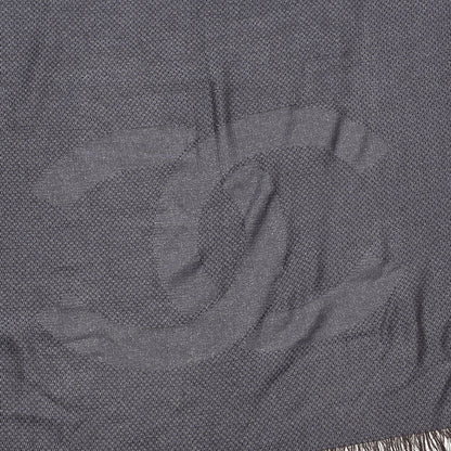 Chanel Cashmere Silk CC Fringe Scarf Blue Black 6 of 6