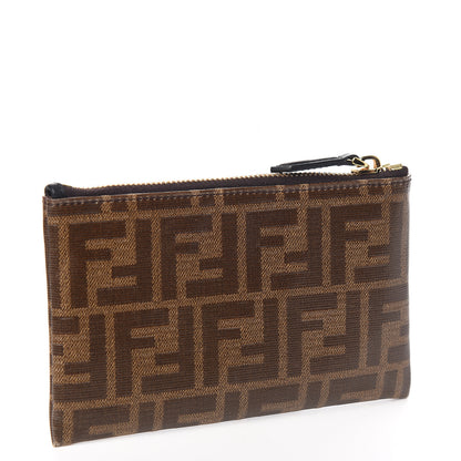 Fendi Glazed Fabric Vitello Century FF 1974 Stamp Patch XS FFreedom Flat Pouch Mogano Panna Black 2 of 6