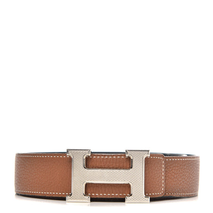 Hermes Box Togo 32mm Guilloche H Belt 85 Black Gold 1 of 5