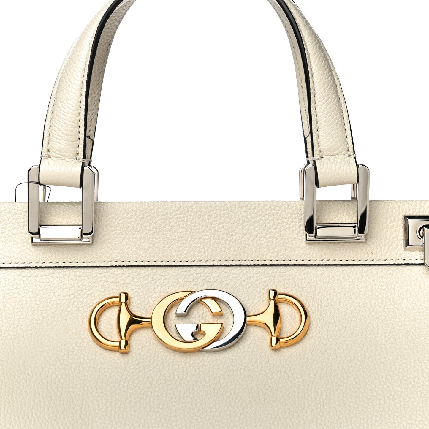 Grainy Calfskin Medium Zumi Top Handle Bag Mystic White