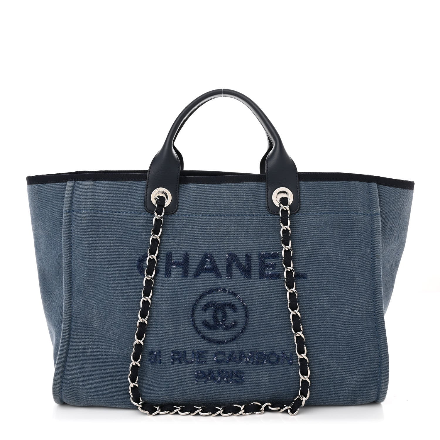 Chanel Canvas Sequin Medium Deauville Tote Navy 1 of 11