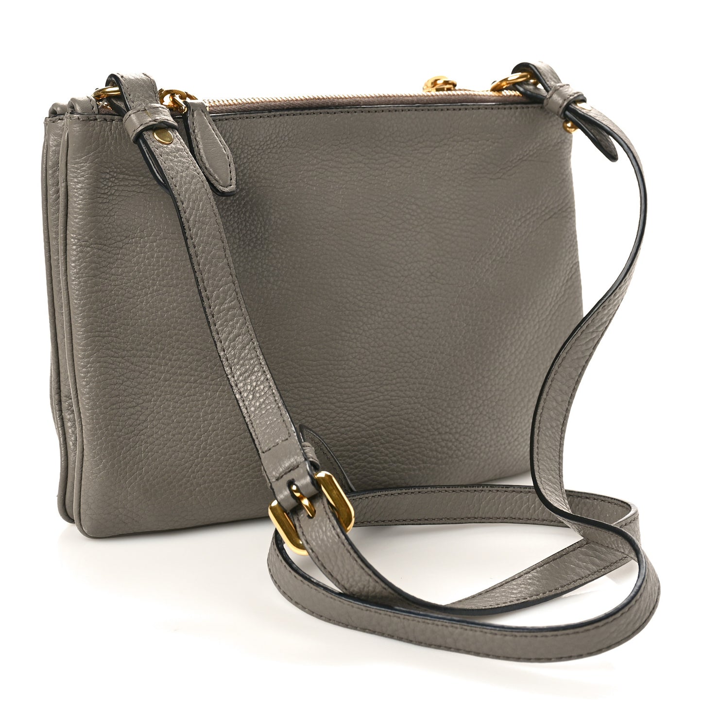 Vitello Phenix Double Zip Crossbody Bag Argilla
