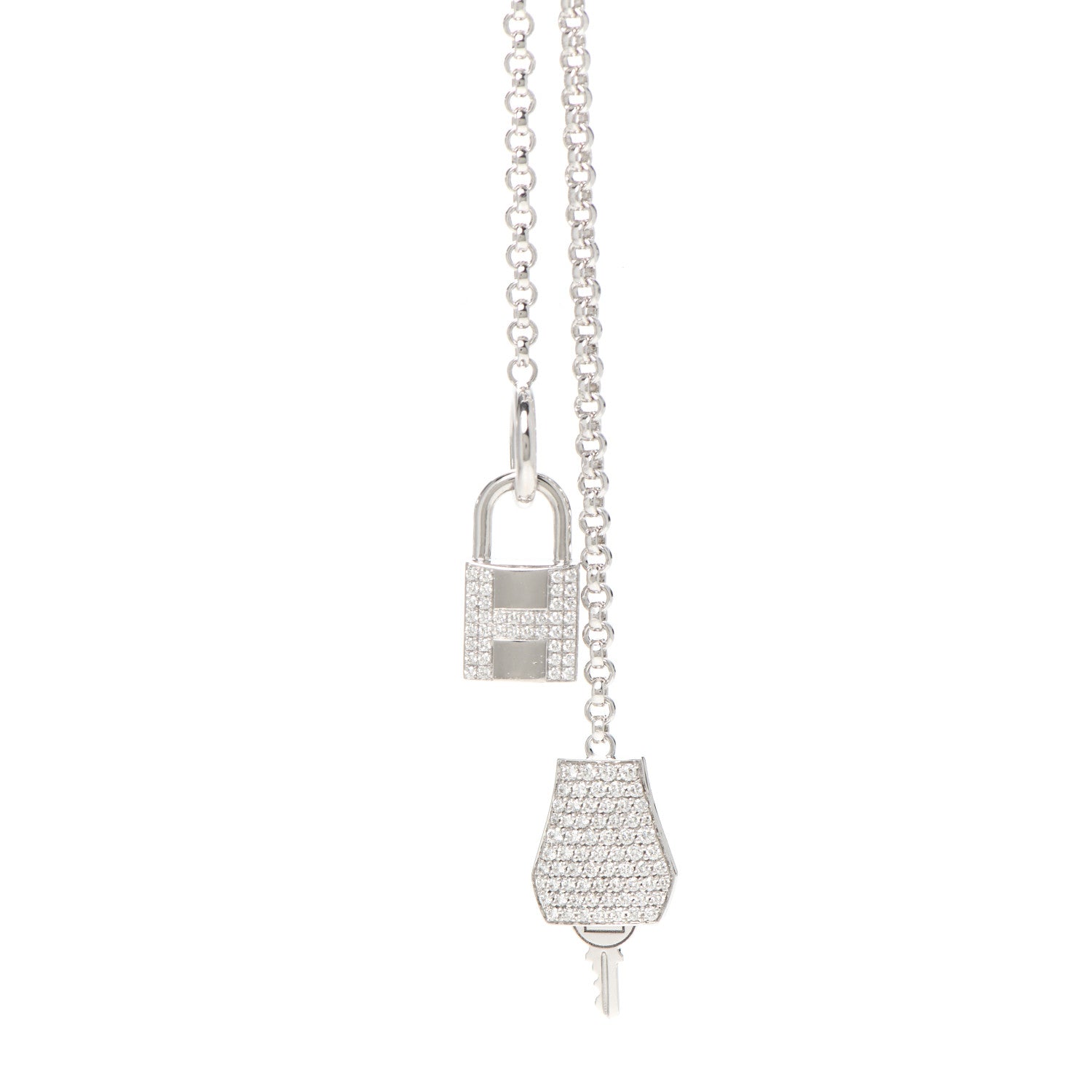 Hermes 18K White Gold Diamond MM Kelly Clochette Long Necklace 4 of 6