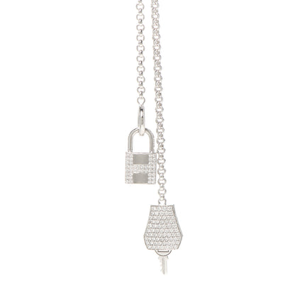 Hermes 18K White Gold Diamond MM Kelly Clochette Long Necklace 4 of 6