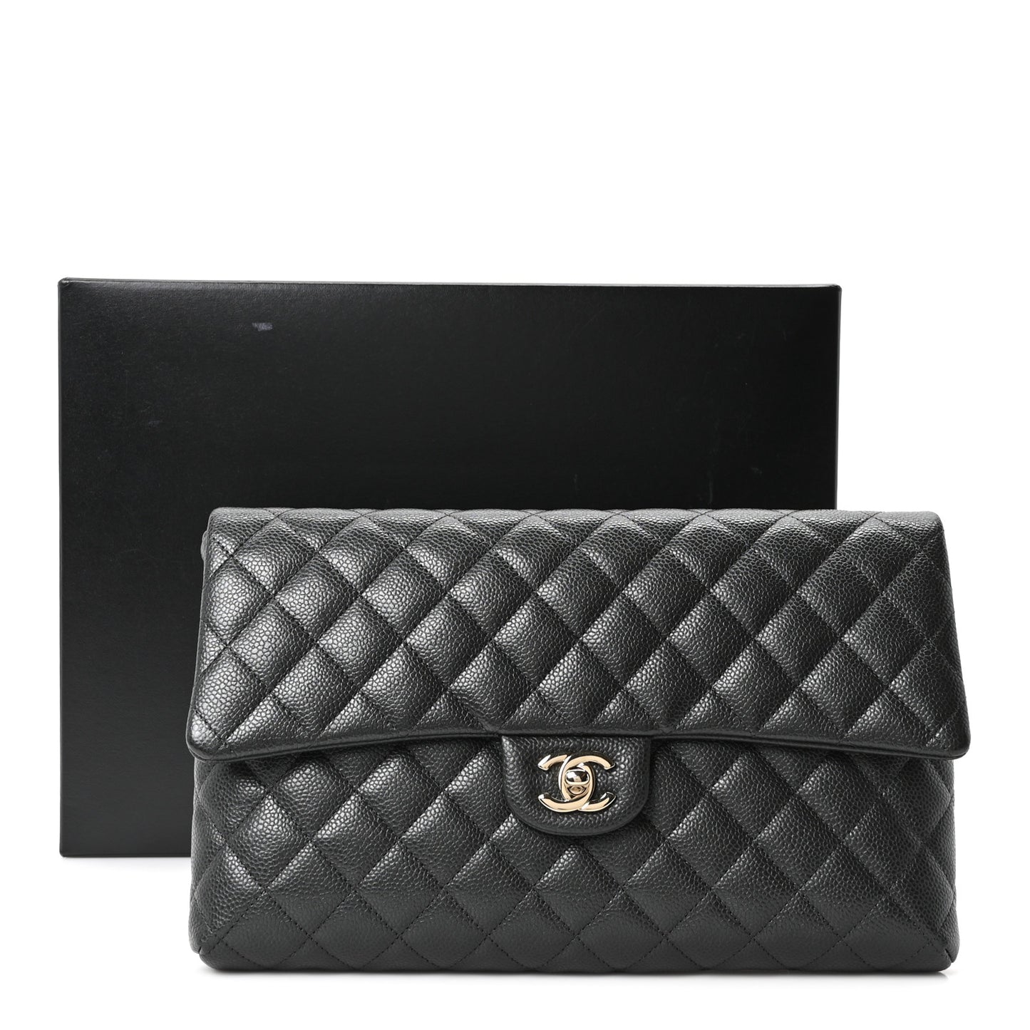Caviar Quilted Flap Clutch Dark Grey
