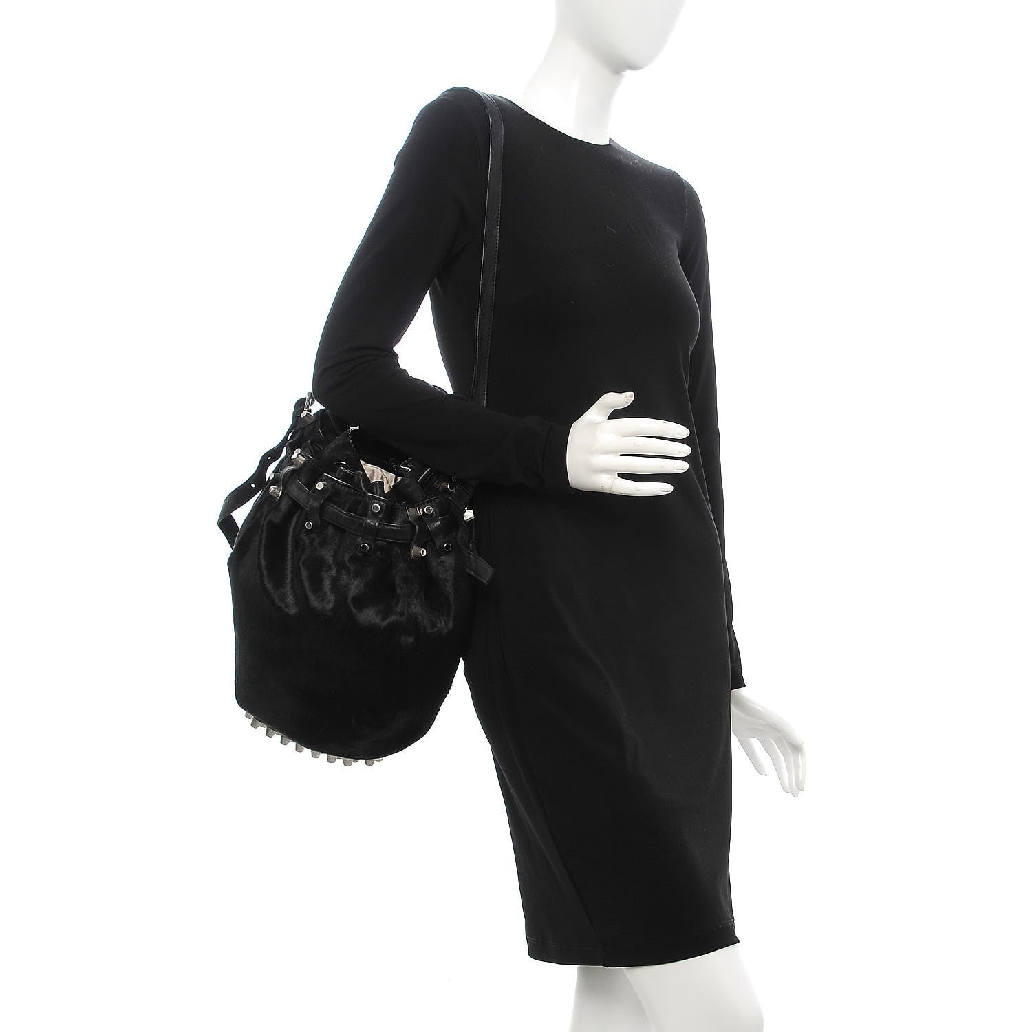 Alexander Wang Pony Hair Diego Bucket Bag Black with Nickel Hardware 2 of 11